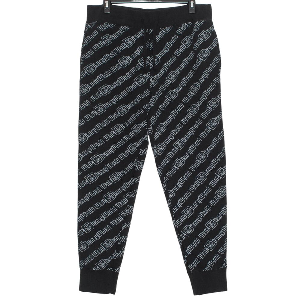Walt Disney World Parks Jogger Sweatpants Graphic Logo Black Athleisure Lounge L